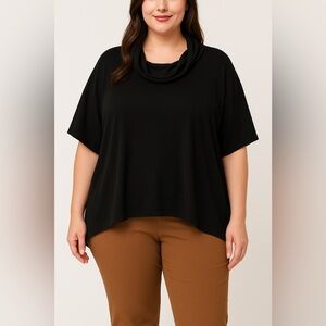 Eileen Fisher 100% Merino Wool Asymmetrical Boxy Cowl Neck Top Black Size Large